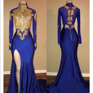 Mermaid High Neck Long Sleeves Sweep Train Dress